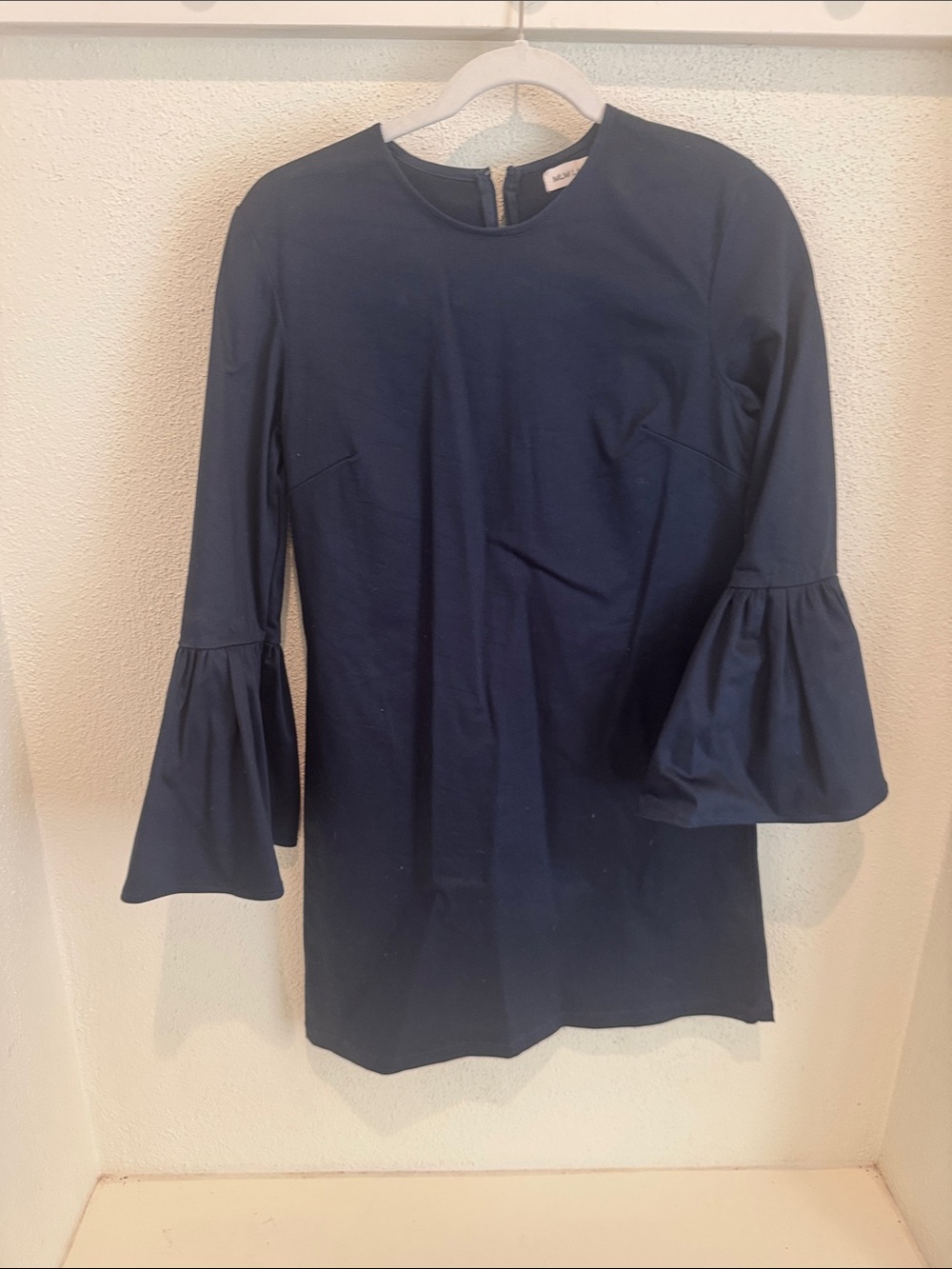 Long Sleeve Navy Bell-Sleeve Dress